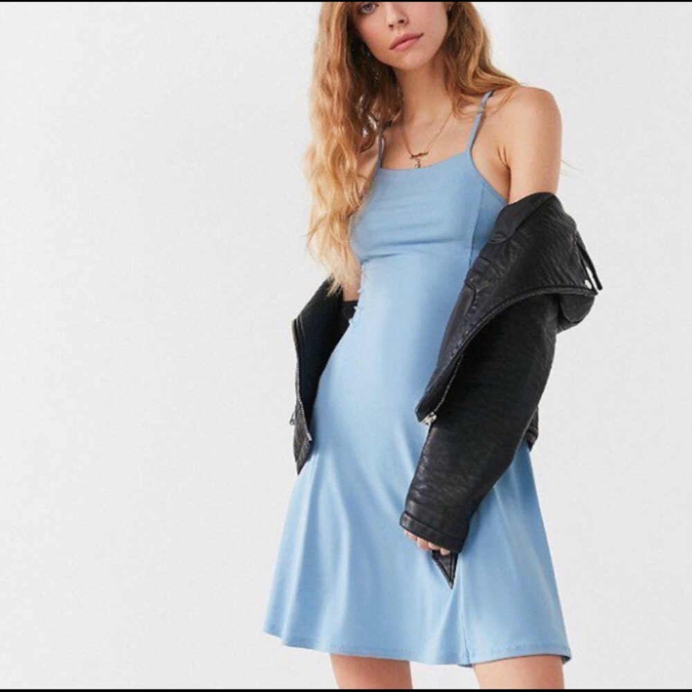 UO Jeanne Lace-Up Back Mini Dress / light blue
